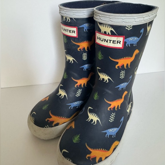 Hunter Kids Blue Dinosaur Pattern Rain Boots - Picture 3 of 3